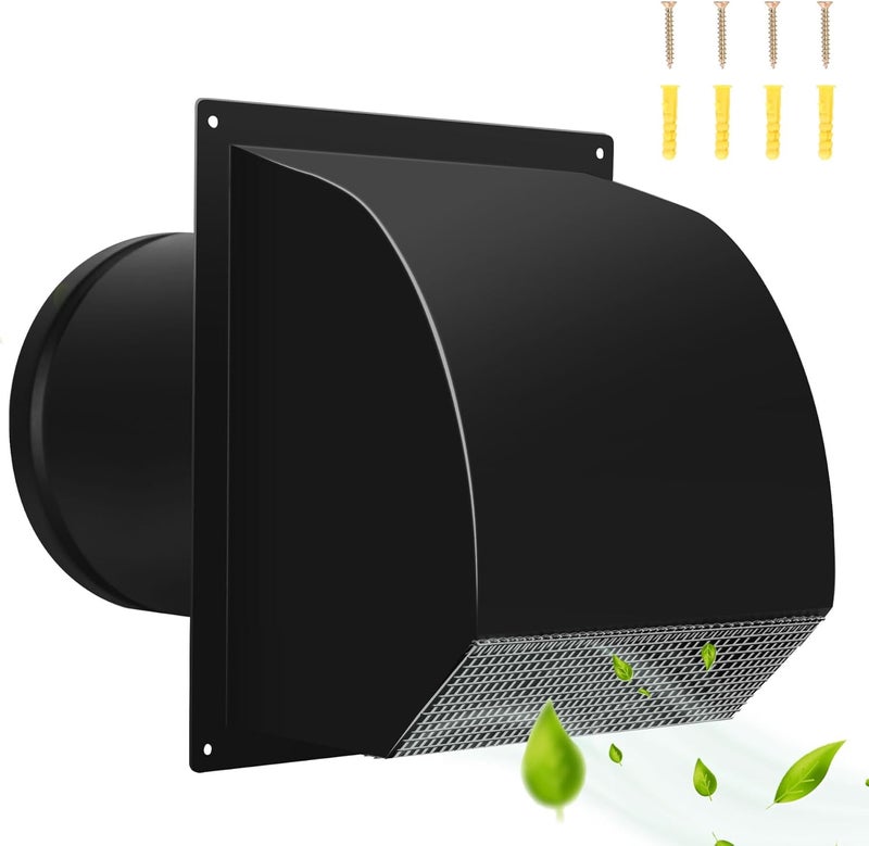 Sidasu 6 Inch Steel Hooded Wall Vent with Screen,Arc-Shaped Wall Vent for Ventilation and Exhaust,Suit for Residential Housing and Industrial Facilities,Black - Image 1